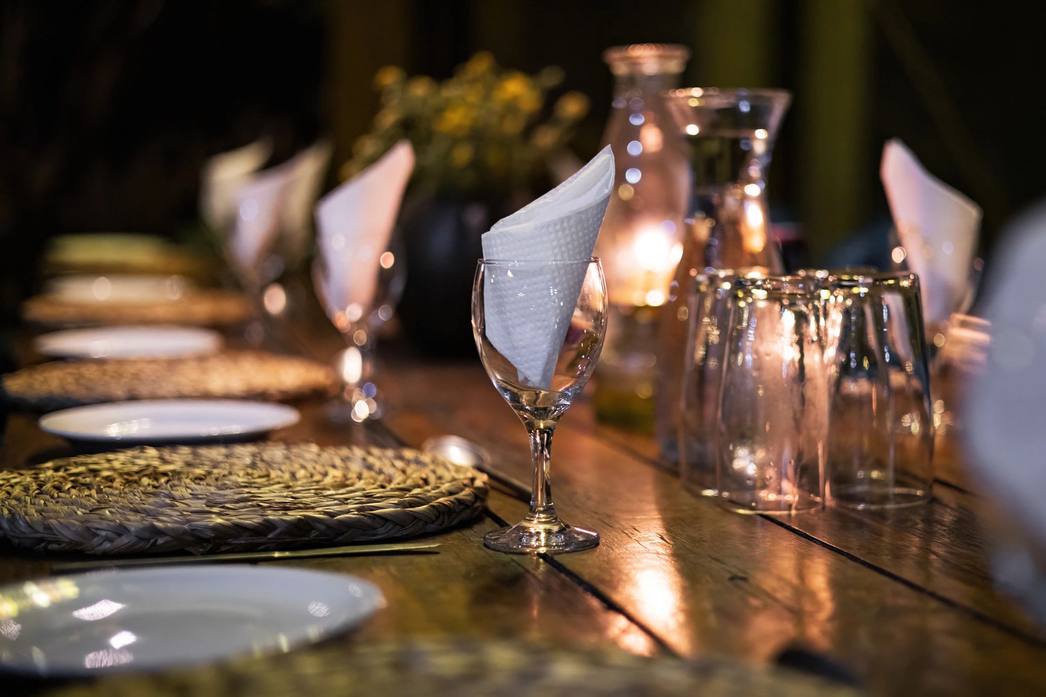 Elegant dining table suited for hospitality bottled water service