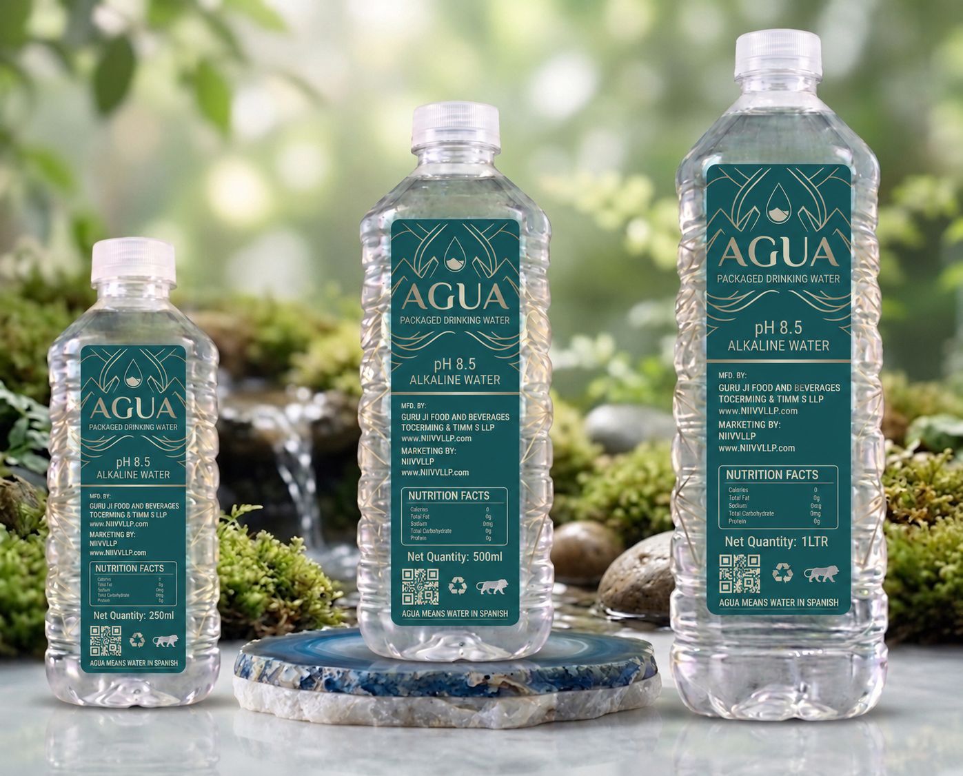 Premium bottled water display for private label retail branding